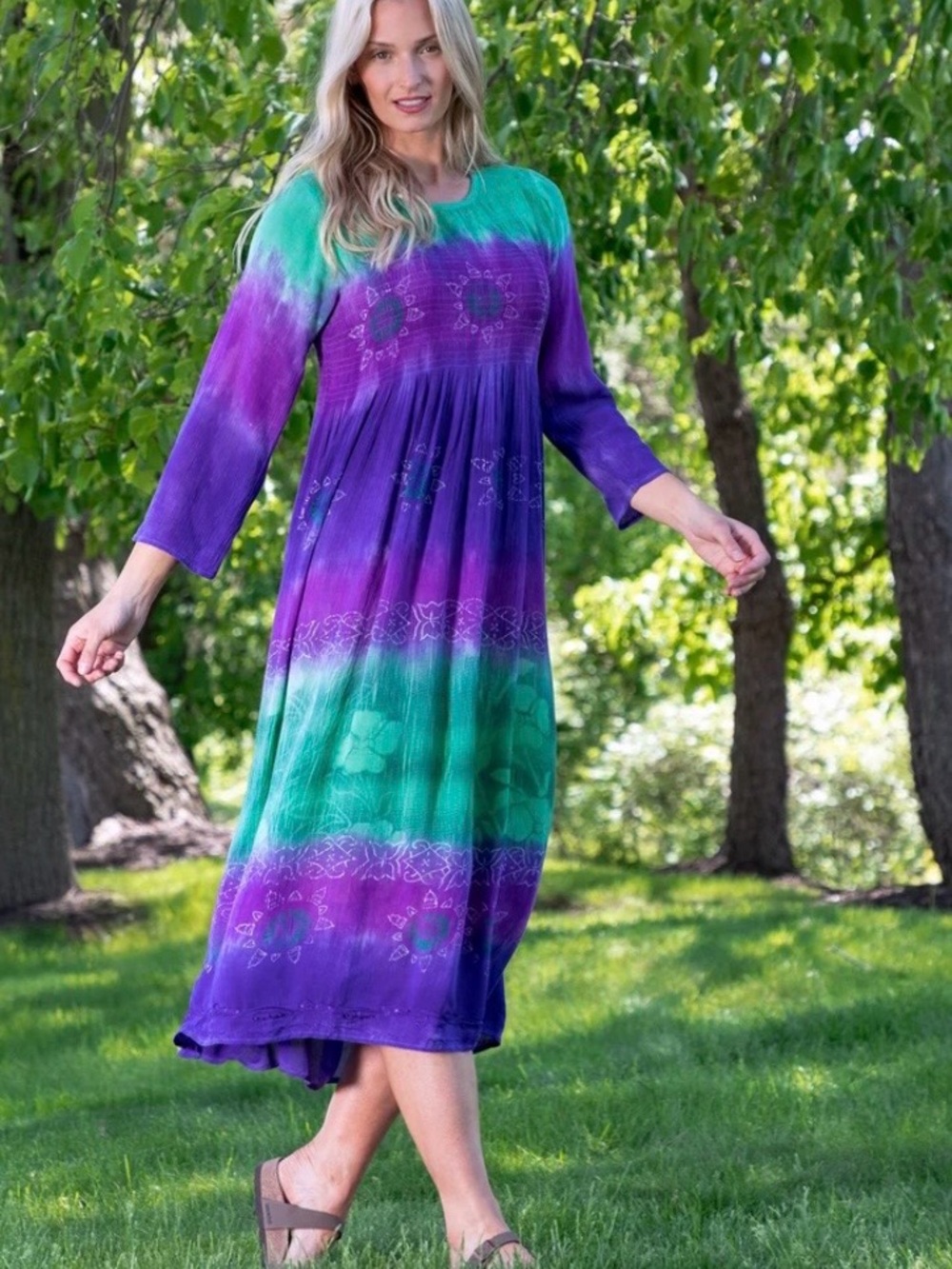 Boho Tie-Dye Maxi Dress in Purple and Green